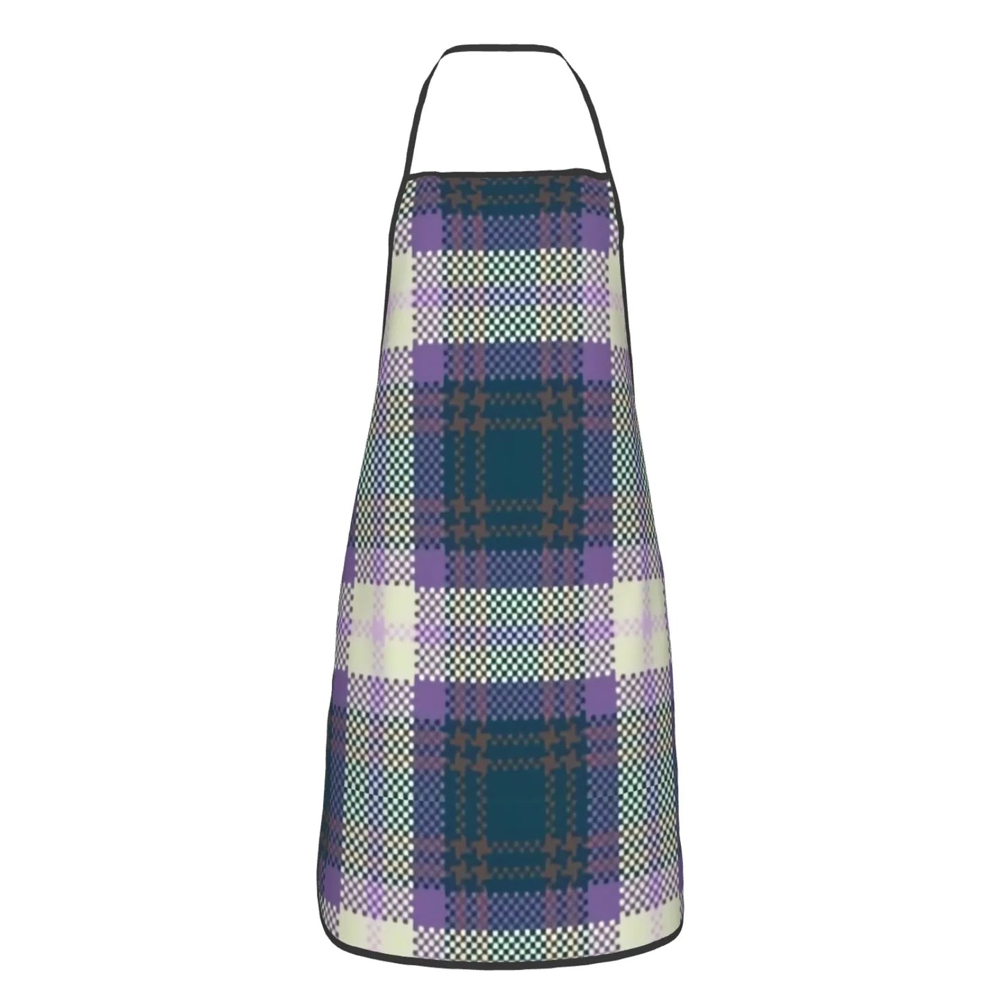 tablier de cuisine a carreaux bleu et violet