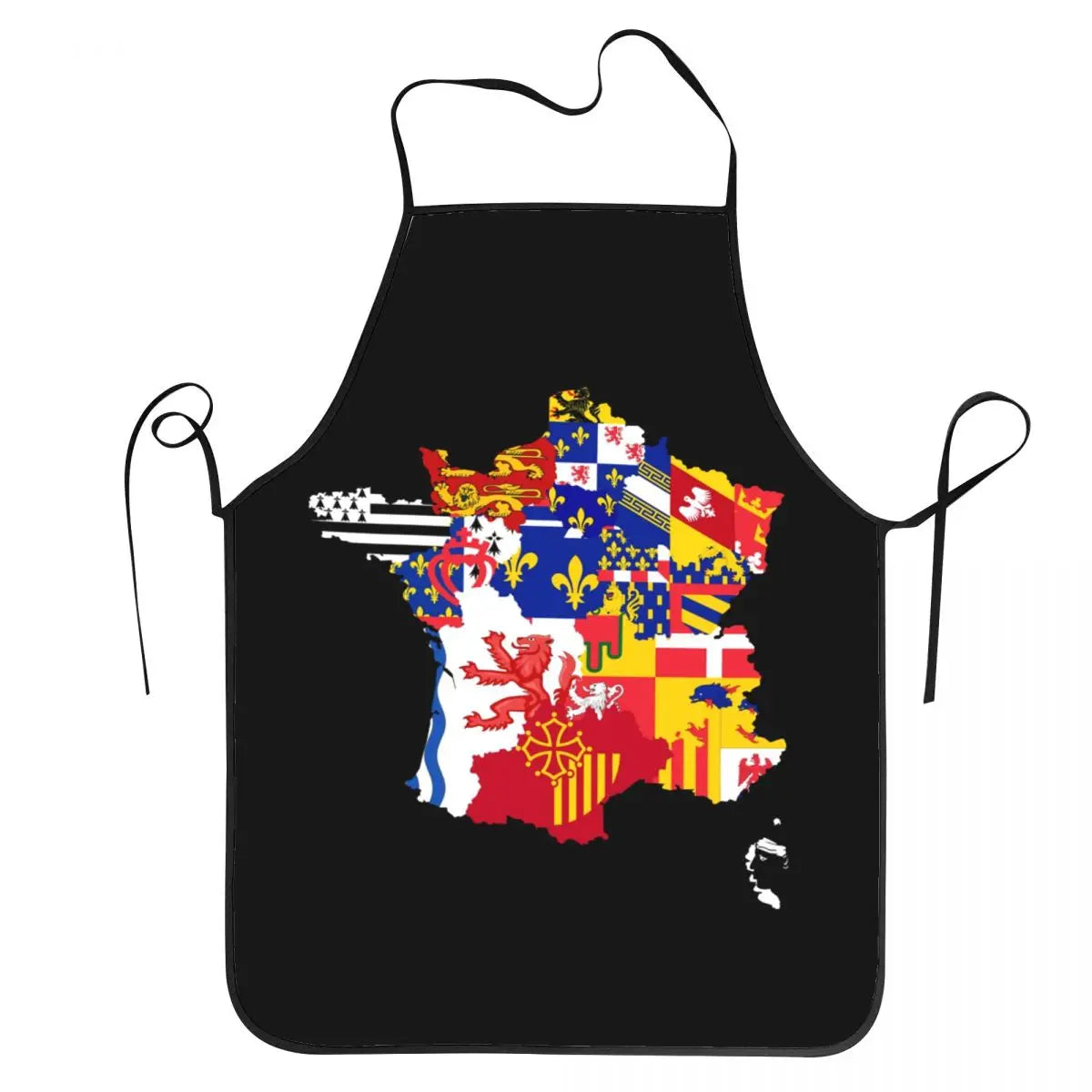 tablier de cuisine bleu blanc rouge forme du pays et armoiries de France