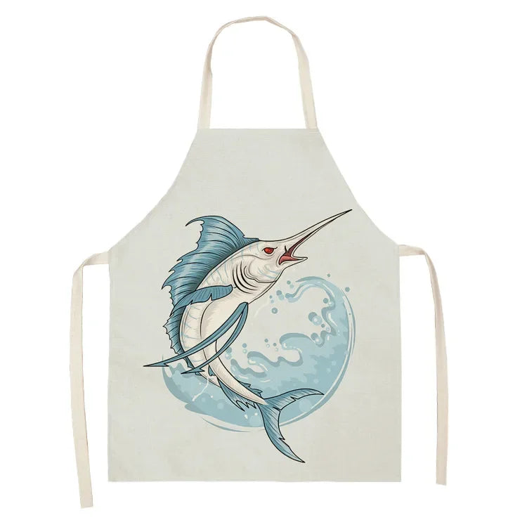 tablier de cuisine poisson avec un espadon