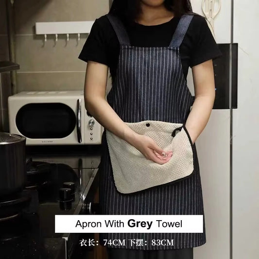 tablier blouse et torchon de cuisine gris