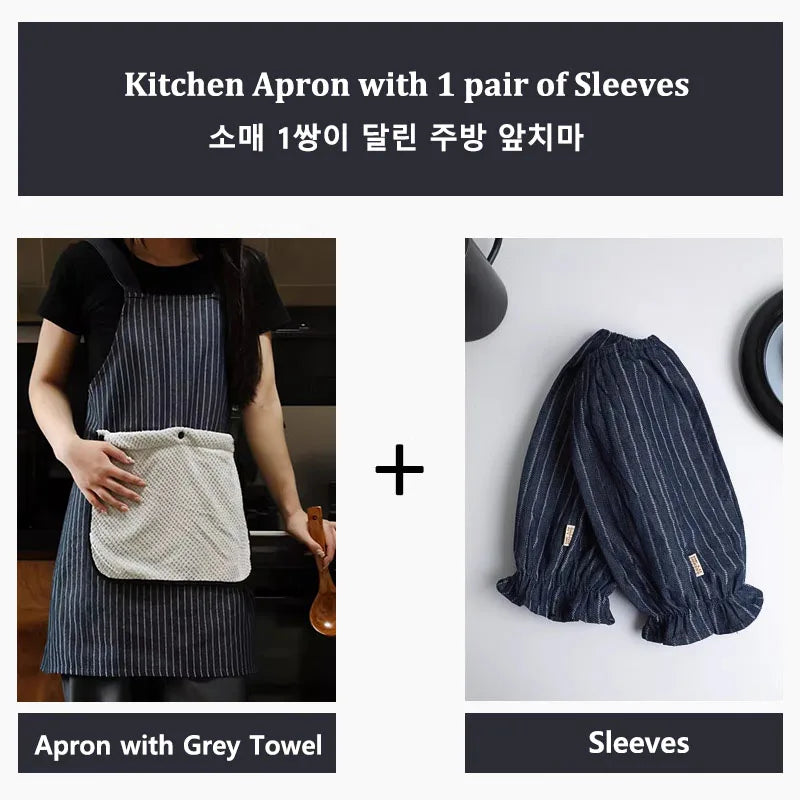 tablier blouse et torchon de cuisine gris avec manches
