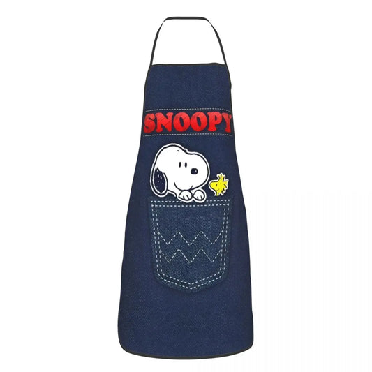tablier de cuisine Polyester avec Snoopy et Woodstock dans une poche en jeans