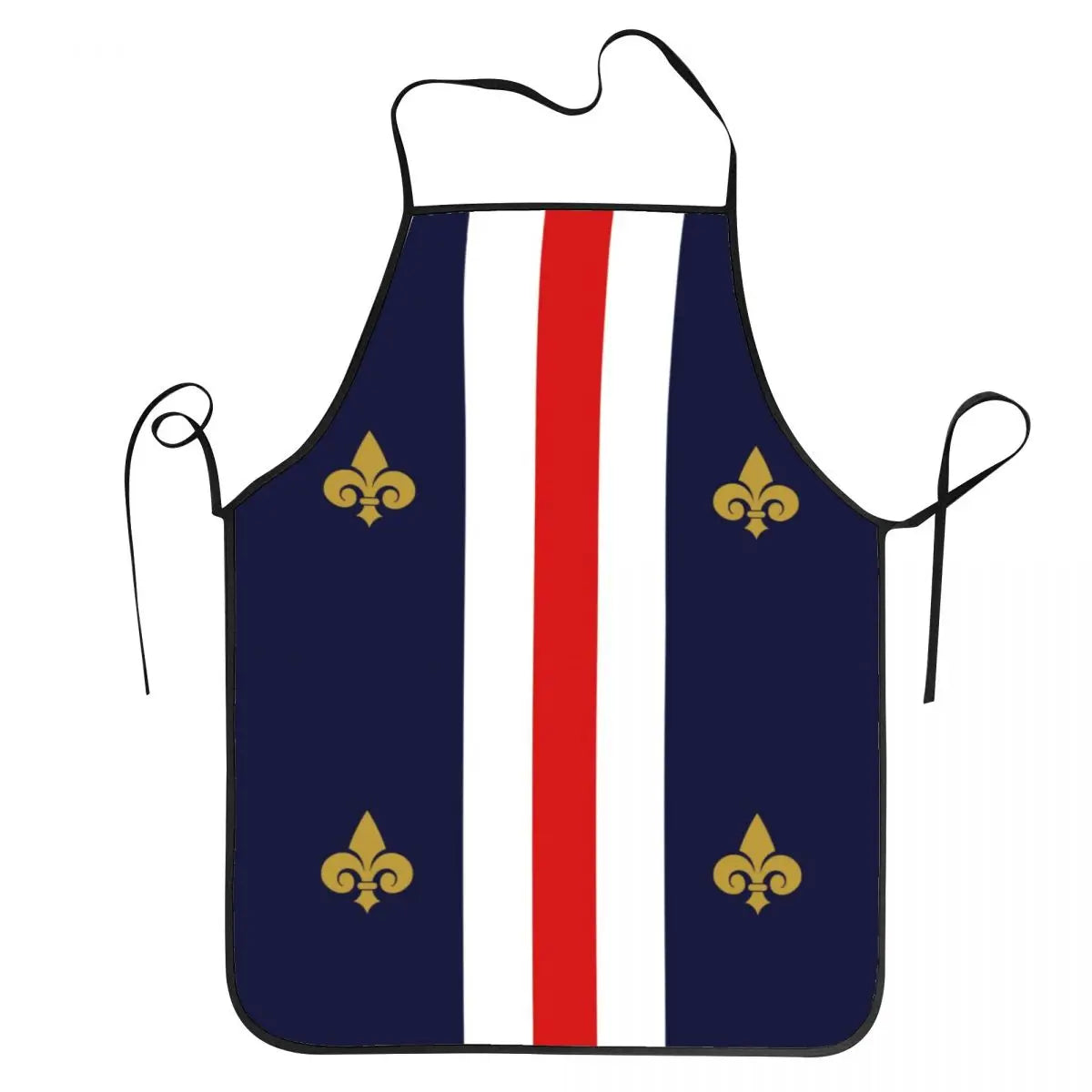 tablier de cuisine bleu blanc rouge avec fleur de lys