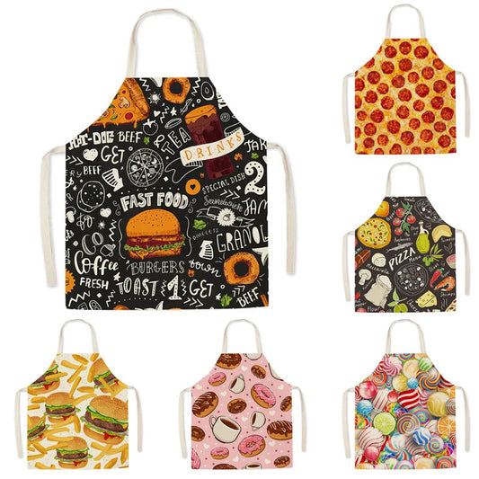 six tablier de cuisine en coton avec image différente