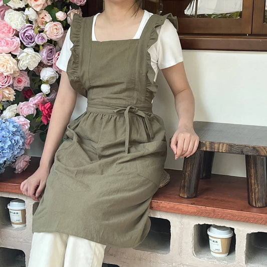 tablier de cuisine en lin vert olive