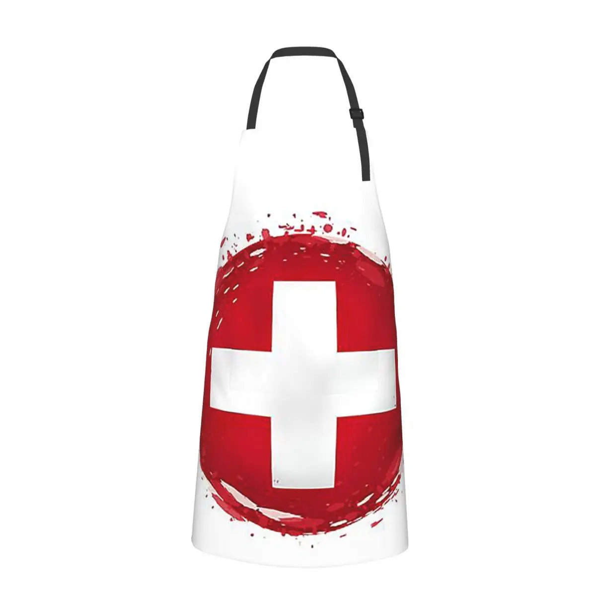 tablier de cuisine suisse blanc avec la croix sur un rond rouge
