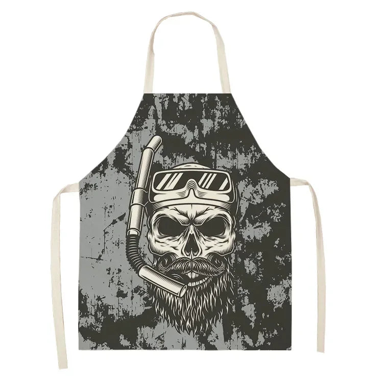 tablier de cuisine tête de mort avec barbe masque et tubas