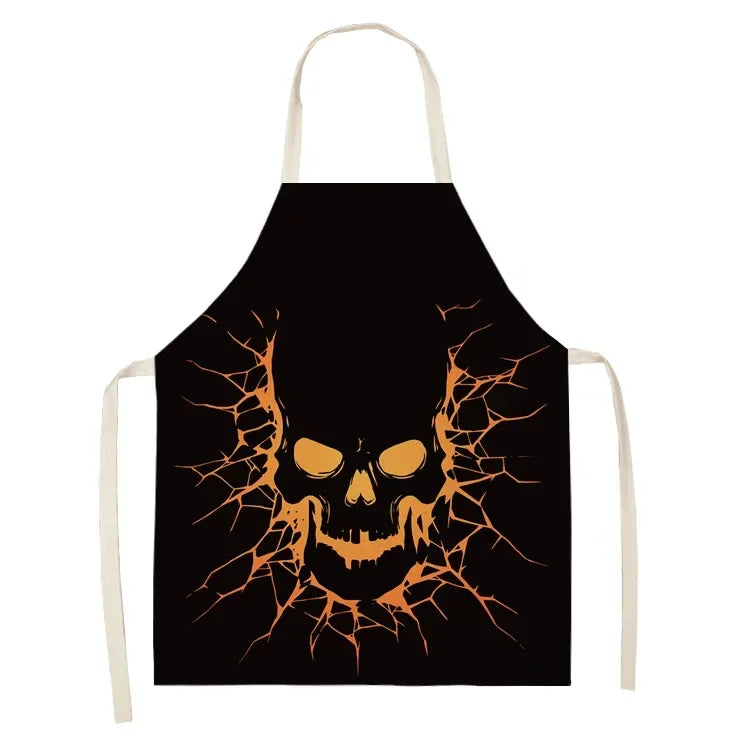 tablier de cuisine tête de mort avec éclairage comme une citrouille