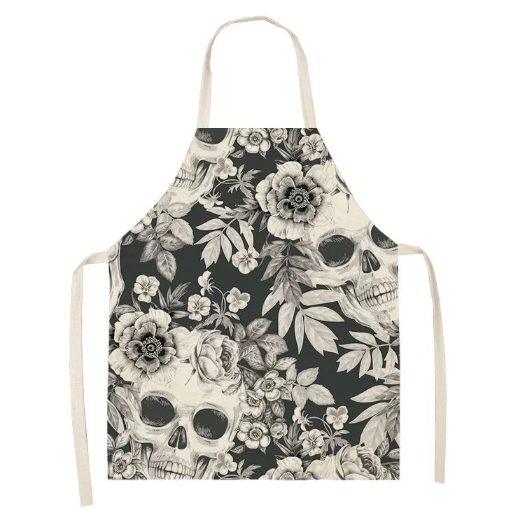 tablier de cuisine tête de mort avec des fleurs