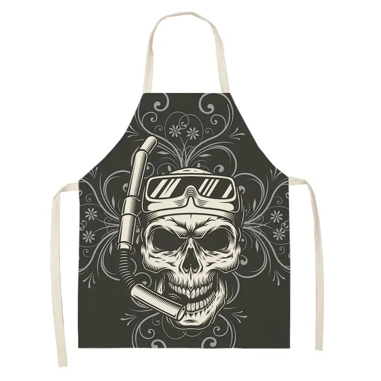 tablier de cuisine tête de mort avec masque et tubas