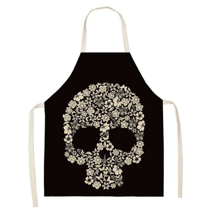 tablier de cuisine tête de mort en fleur