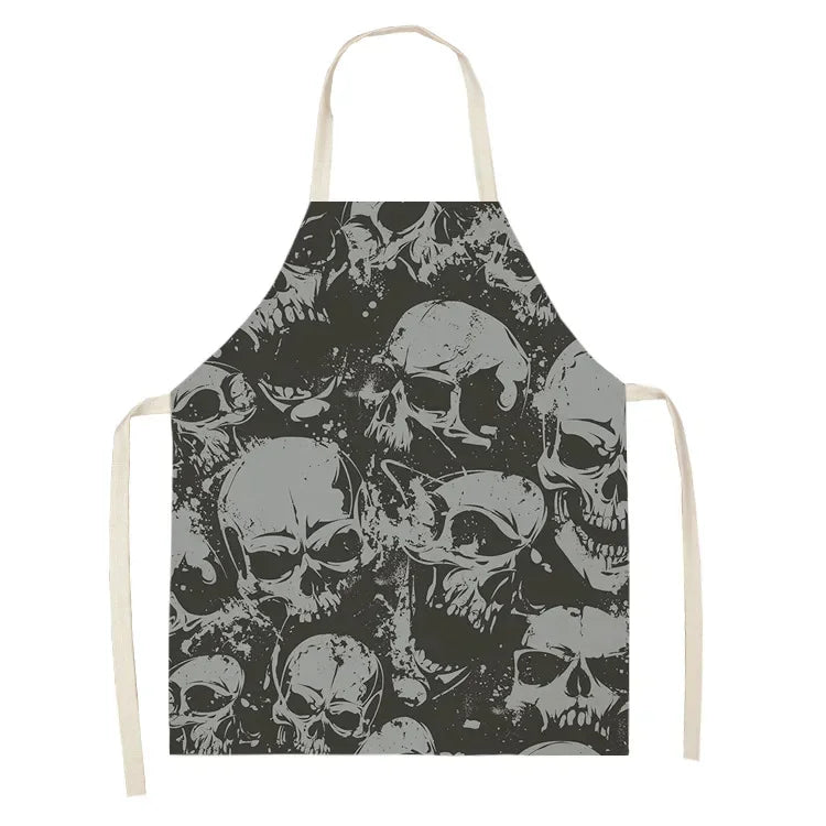 tablier de cuisine tête de mort en noir et gris