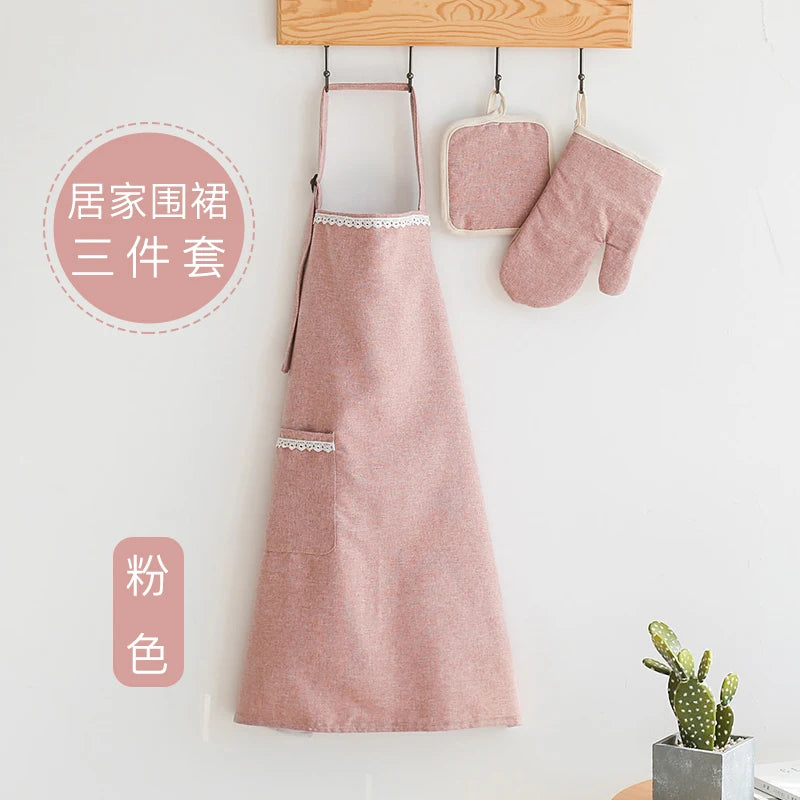 tablier et gant de cuisine rose